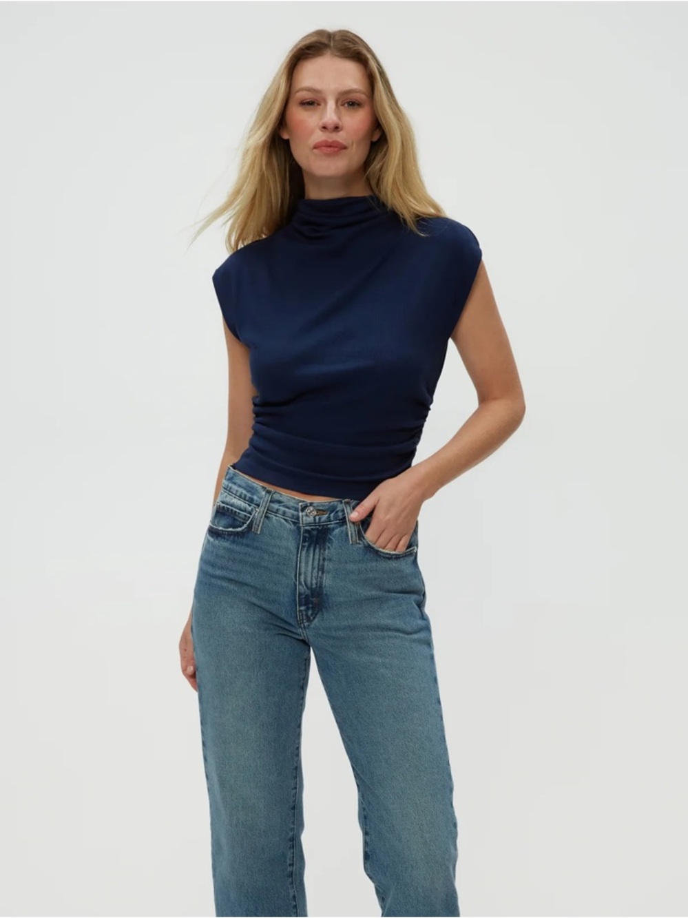 Michael Stars Navy Sleeveless Mock Neck Tank